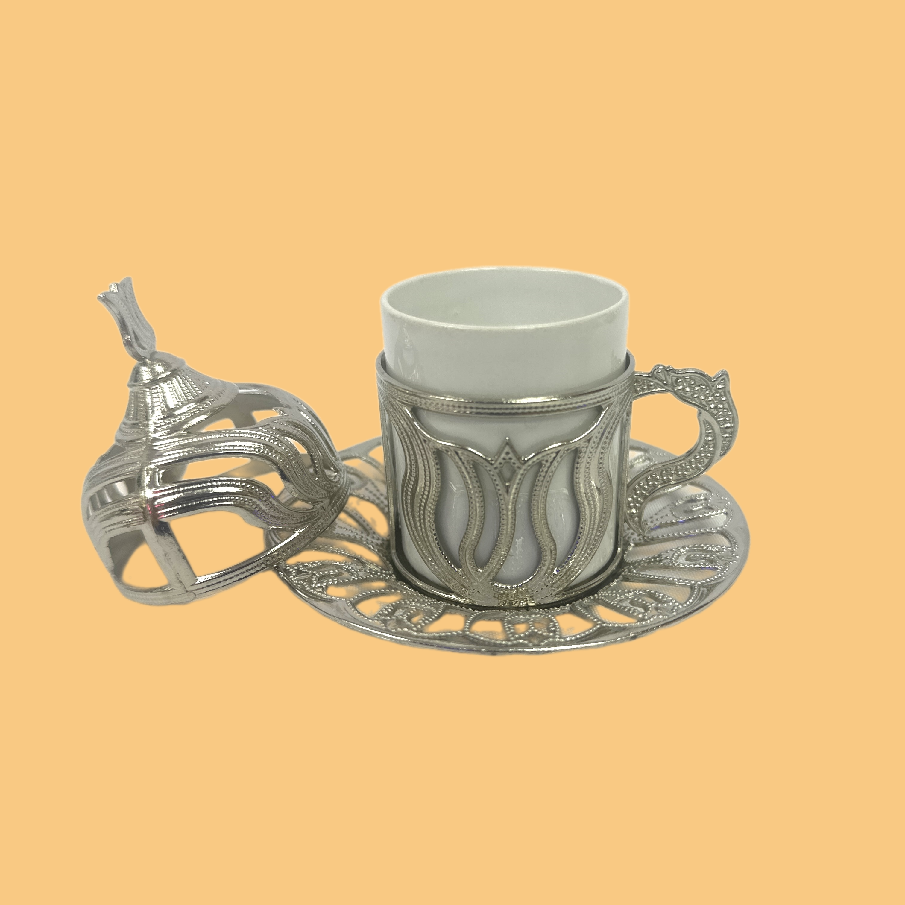 Shiny silver Arabic coffee cups set of 6